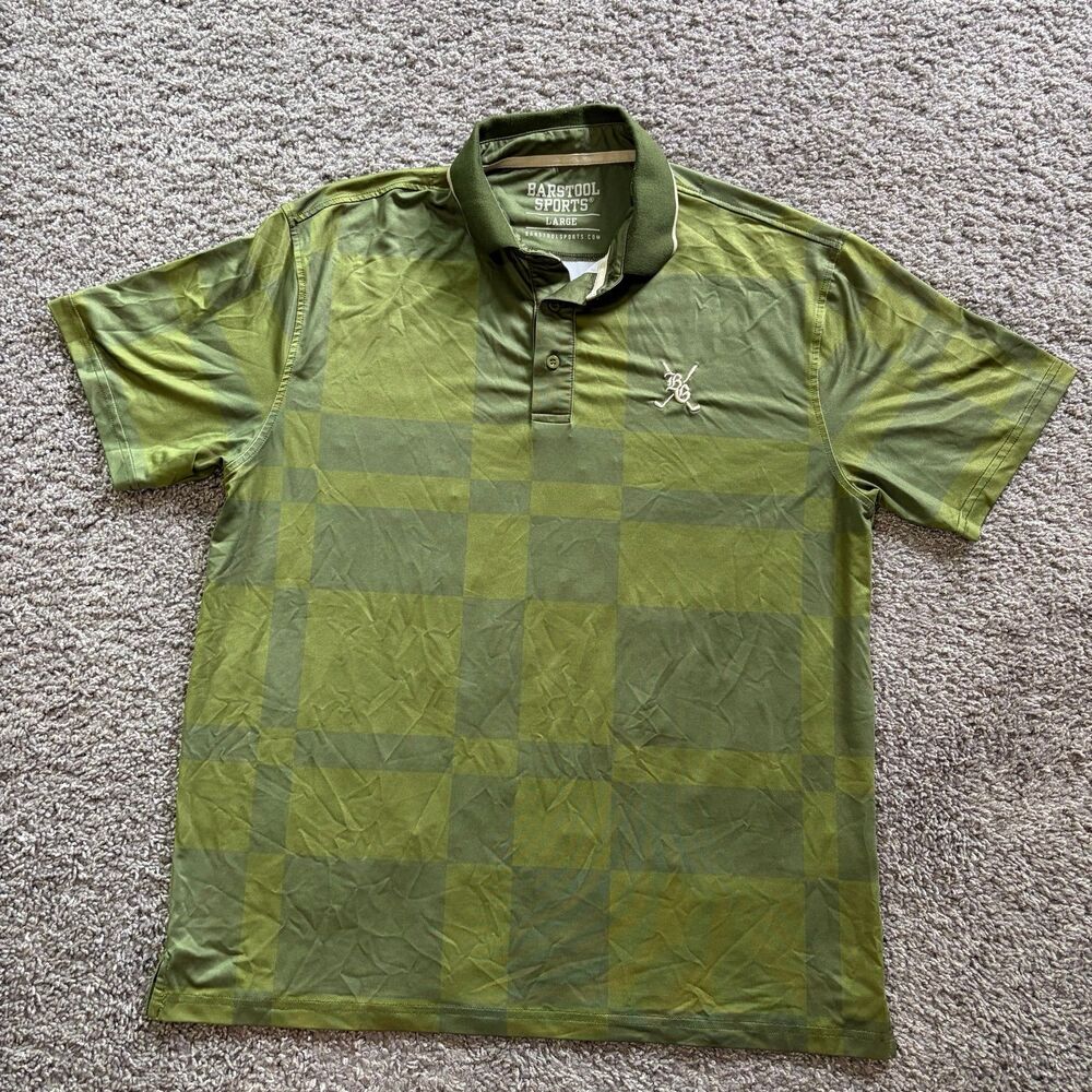 Barstool Sports Performance Polo Golf Shirt Green Plaid Men’s Size Large